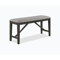 Gracie Oaks Transitional Farmhouse 1Pc Dark Finish Counter Height Bench Light Grey Upholstered Seat Dining Room Solid Wo