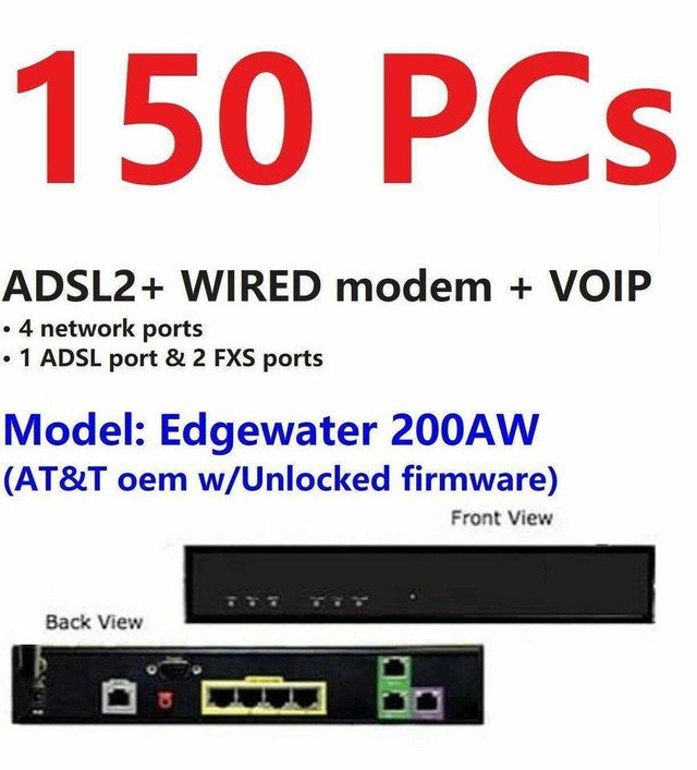 Lot of 150 units edgewater 200w Adsl modem with 4 ports switch in Networking