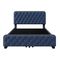 House of Hampton Upholstered Platform Bed Frame with Four Drawers, Button Tufted Headboard