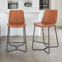 17 Stories Vessica Modern Leather Stool With Black Legs