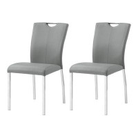 Brayden Studio Side Chair (Set-2), Grey Synthetic Leather & Chrome Finish