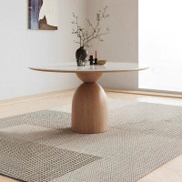 Orren Ellis Japanese cream style household solid wood rock plate round dining table