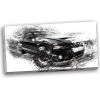 Made in Canada - Design Art Black and White Muscle Car Graphic Art on Wrapped Canvas