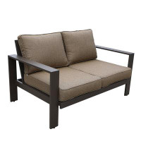 wendeway Colorado Outdoor Patio Furniture - Brown Aluminum Framed Garden Loveseat With Chocolate Cushions