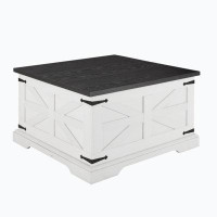 Wenty Farmhouse Coffee Table, Square Wood Centre Table With Large Hidden Storage Compartment For Living Room, Barn Desig