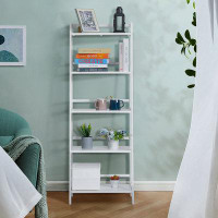 MoNiBloom 5 Tiers Bamboo Ladder Floor Bookcase Flower Pot Storage Bookshelf Living Room