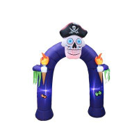 The Holiday Aisle® 8 Foot Tall Halloween Inflatable Pirate Skull Archway With Colour Changing LED Lights Holiday Decorat
