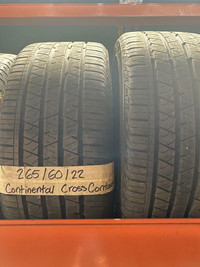 265/60R22 CONTINENTAL CROSS CONT  2 used  tires 75% tread left $ 120.00 each