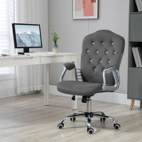 Mercer41 Vinsetto Velvet Home Office Chair: Dark Grey Button Tufted Computer Desk Chair With Swivel Wheels, Adjustable H