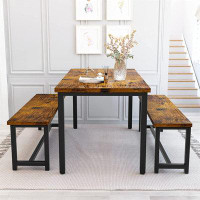 17 Stories 3 PCS Dining Table Set, Modern Kitchen Table And Chairs For 2-4, Wood Pub Bar Table With Benches Set Perfect