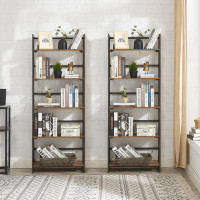 17 Stories 5 Tier Folding Bookshelf, Set Of 2 Tall No-Assembly Bookcase Shelf Storage Organizer