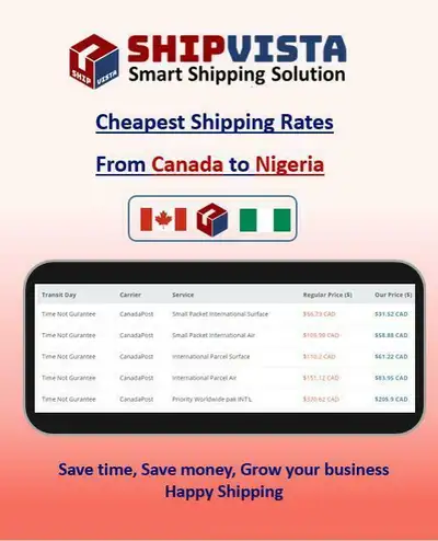 ShipVista provides the cheapest shipping rates from Canada to Nigeria. Whether you are an individual...