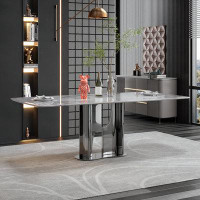 Fit and Touch 62.99" Picture Colour Rectangular Marble Dining Table