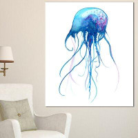 Design Art 'Light Blue Jellyfish Watercolor' Painting Print on Wrapped Canvas