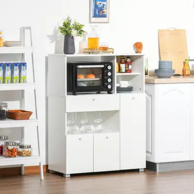 Compact Kitchen Pantry w/ Microwave Stand - White