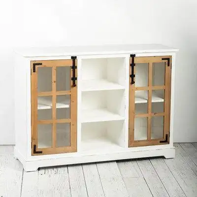 MDR Trading Inc. White With Brown Window Panes Doors And Shelves Cabinet