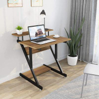 Inbox Zero Computer Desk For Small Spaces, 27.5 Inch Small Computer Desk, 3 Tier Compact Desk With Monitor Shelf And Bot