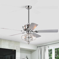 House of Hampton 52 Inches Fan With Crystal Chandelier, Modern Style For Bedroom And Dining Room, Reversible Blades, Thr