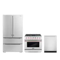 Cosmo Cosmo 3 Piece Kitchen Appliance Package with French Door Refrigerator , 36'' Gas Freestanding Range , Built-In Dis