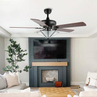Latitude Run® Moravia 52" 5-Light Farmhouse Rustic Iron Star Shade LED Ceiling Fan With Remote, Black