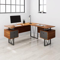 Inbox Zero Techni Mobili Reversible L-Shape Computer Desk With Drawers And File Cabinet