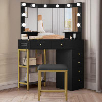 Willa Arlo™ Interiors Brodnax Makeup Vanity with Adjustable LED Light Mirror & Chair