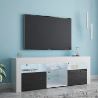 Latitude Run® WOXYX Modern 57" TV Stand Matte Body High Gloss Fronts With 16 Colour Leds, White