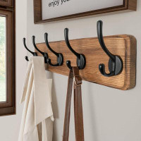 Millwood Pines Rustic Wall Mounted Coat Rack,16-Inches Hole To Hole, Pine Solid Wood Coat Hook Hanger - 5 Hooks