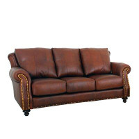 Canora Grey Stillmann 89" Genuine Leather Rolled Arm Sofa