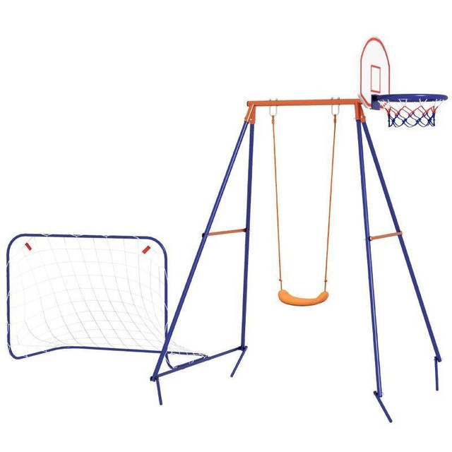 KIDS SWING OUTDOOR WITH SWING SEAT, BASKETBALL HOOP AND FOOTBALL GOAL, GROUND STAKES FOR 3-8 YEARS OLD in Toys & Games - Image 2