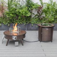 LeisureMod Leisuremod Walbrooke Modern Round Fire Pit Table And Tank Holder With Powder Coated Aluminum For Patio And Ba