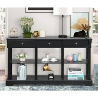 Red Barrel Studio Red Barrel Studio® Modern Console Table With 3 Drawers And 3 Storage Shelves, 58" Sofa Table Narrow Lo