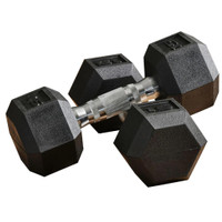 SET OF 2 HEX DUMBBELL WEIGHTS, RUBBER LIFT WEIGHTS FOR STRENGTH TRAINING, 15 LBS./SINGLE, BLACK
