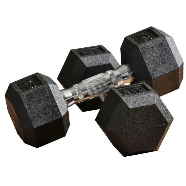 SET OF 2 HEX DUMBBELL WEIGHTS, RUBBER LIFT WEIGHTS FOR STRENGTH TRAINING, 15 LBS./SINGLE, BLACK in Exercise Equipment