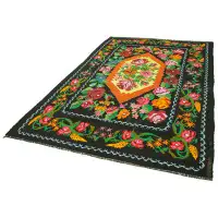 Rug N Carpet Moldovian Floral Black Floral Cotton;Wool Handmade Area Rug