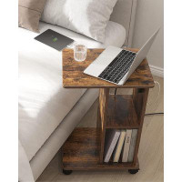 Millwood Pines C Shaped End Table With Charging Station - Narrow Side Table With USB Ports And Outlets For Small Spaces,