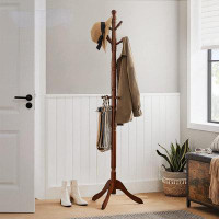 Alcott Hill Solid Wood Coat Rack/Stand, Free Standing Hall Coat Tree With 10 Hooks For Hats, Bags, Purses, For Entryway,