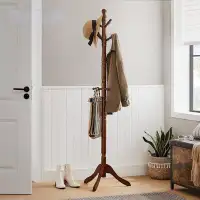 Alcott Hill Solid Wood Coat Rack/Stand, Free Standing Hall Coat Tree With 10 Hooks For Hats, Bags, Purses, For Entryway,