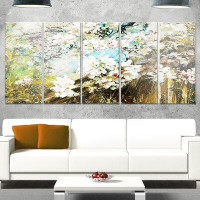 Made in Canada - Design Art 'Apple Blossoms with White Flowers' 5 Piece Painting Print on Metal Set