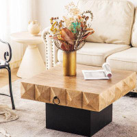 Union Rustic Contemporary Three-dimensional Embossed Pattern Square Retro Coffee Table with 2 Drawers