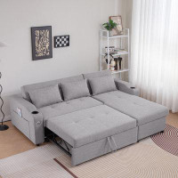 Latitude Run® 84"Adjustable Backrest Sofa Bed,3 In 1 Linen Sleeper With USB Ports & Cup Holders, Pull Out Couch Bed With