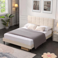 Ebern Designs Platform Bed Frame With Fabric Upholstered Headboard
