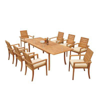Teak Smith Grade-A Teak Dining Set: 94" Double Extension Rectangle Table And 8 Algrave Stacking Arm Chairs