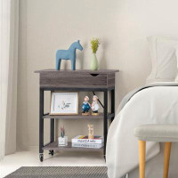 17 Stories End Table With Charging Station, Narrow Flip Top End Side Table With Storage Shelf And USB Ports & Power Outl