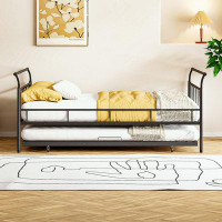 17 Stories Full Size Metal Daybed with Curved Handle Design and Twin Size Trundle