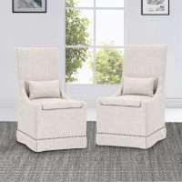 Wenty Dining Chair With Slip On Cover And Nailhead Trim, Set Of 2, Cream