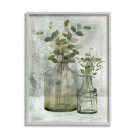 Stupell Industries Plant Botanical Bunches Country Vase Potted Plant Painting Grey Farmhouse Rustic Framed Giclee Textur