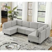 Latitude Run® 110.2"*78.7" Linen Modular Sectional Sofa,U Shaped Couch With Adjustable Armrests And Backrests,6 Seat Rev