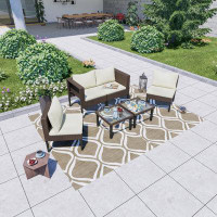 Latitude Run® 6-Piece Rattan Outdoor Sofa Conversation Set with Cushions