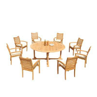 Teak Smith Round 8 - Person 115'' Long Dining Set with Cushions